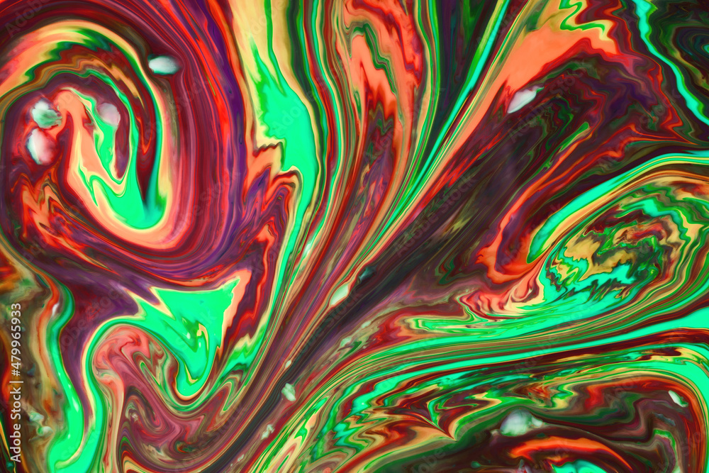 Naklejka premium Abstract paint color background. Exoplanet cosmic sea pattern, paint stains. Marbleized effect. Background with abstract swirling paint effect. Liquid acrylic picture with flows and splashes. Mixed
