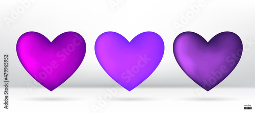 Purple hearts 3D vector collection isolated on white background.Symbol of Love and Valentine's Day.Heart  shape icon illustration vector for design card. photo