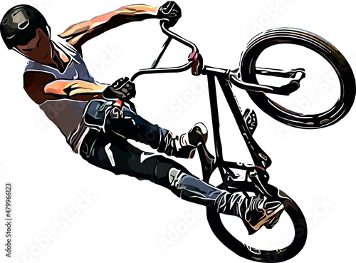 Color vector image of a cyclist on BMX performing extreme stunts