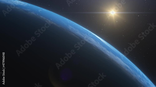 Sunrise from space. Sunrise over the Earth. The earth rotates towards the sun.