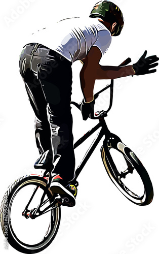 Color vector image of a cyclist on BMX performing extreme stunts