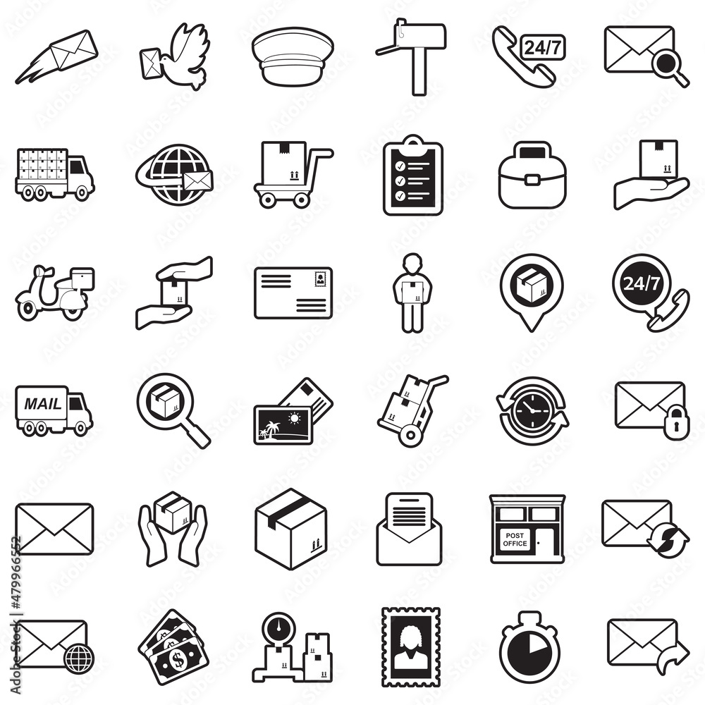 Post Office Icons. Line With Fill Design. Vector Illustration.