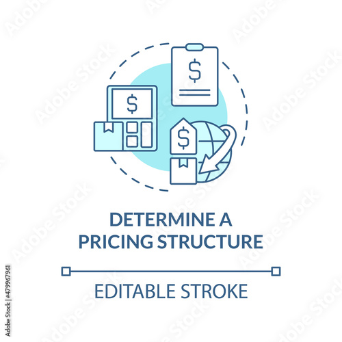 Determine pricing structure turquoise concept icon. Manage delivery business abstract idea thin line illustration. Isolated outline drawing. Editable stroke. Roboto-Medium, Myriad Pro-Bold fonts used