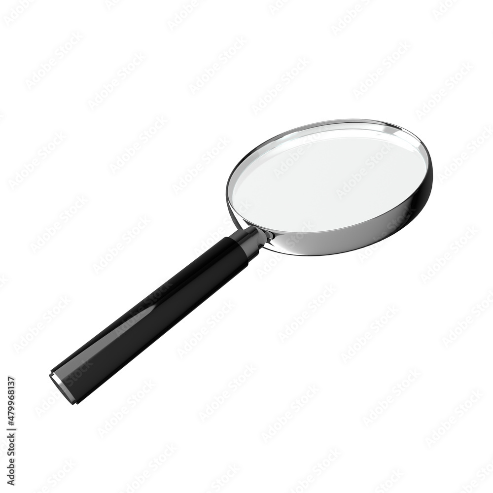 Magnifier isolated on white background. 3D render. Magnifier isolated on white background. 3D render.