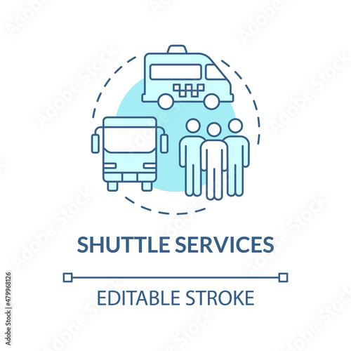 Shuttle services turquoise concept icon. Airport terminal transportation abstract idea thin line illustration. Isolated outline drawing. Editable stroke. Roboto-Medium, Myriad Pro-Bold fonts used