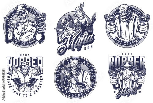 Set of mafia round-shaped emblems