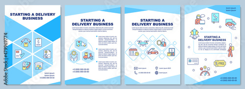 Starting delivery business brochure template. Shipping service. Booklet print design with linear icons. Vector layouts for presentation, annual reports, ads. Arial-Black, Myriad Pro-Regular fonts used