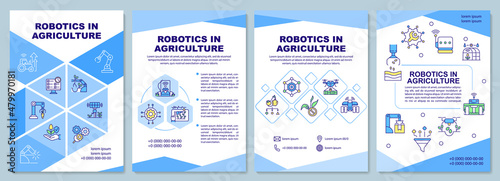 Robotics in agriculture brochure template. IoT adoption. Booklet print design with linear icons. Vector layouts for presentation, annual reports, ads. Arial-Black, Myriad Pro-Regular fonts used © bsd studio