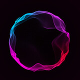 Spherical equalizer for music. Round sound wave of particles. Musical abstract colorful background. 3D rendering.