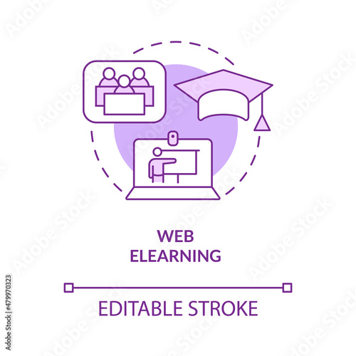 Web elearning purple concept icon. Distant education. Electronic classes abstract idea thin line illustration. Isolated outline drawing. Editable stroke. Roboto-Medium, Myriad Pro-Bold fonts used