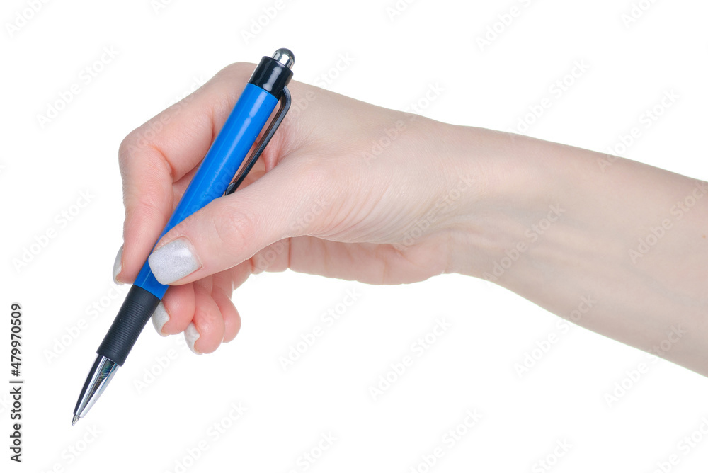 Pen in hand on white background isolation Pen in hand on white background isolation