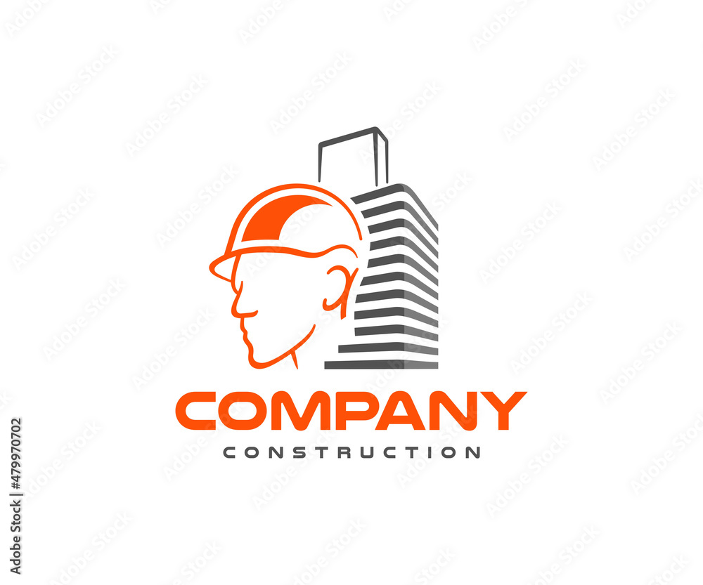 Construction worker at a construction site logo design. Real estate