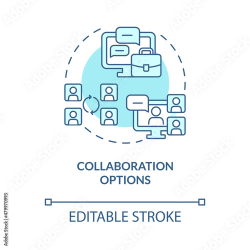 Collaboration options turquoise concept icon. Elearning platforms features abstract idea thin line illustration. Isolated outline drawing. Editable stroke. Roboto-Medium, Myriad Pro-Bold fonts used