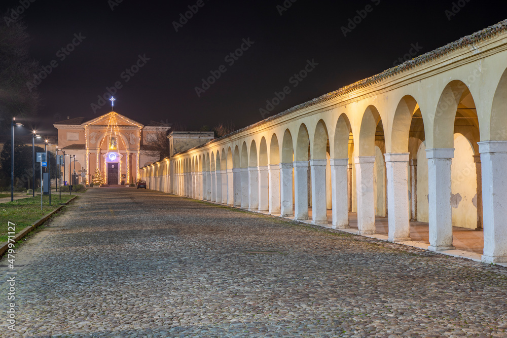 View of the portico towards the church, Comacchio