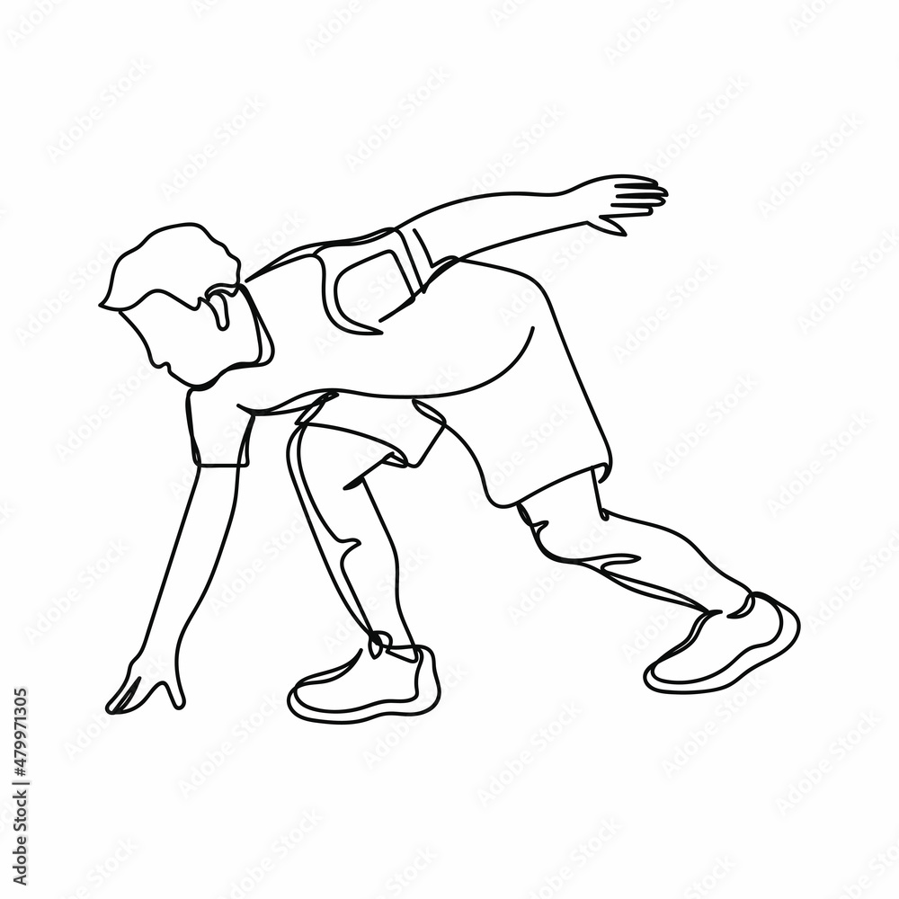 Continuous one simple single abstract line drawing of male runner icon in silhouette on a white background. Linear stylized. Continuous one simple single abstract line drawing of male runner icon in silhouette on a white background. Linear stylized.