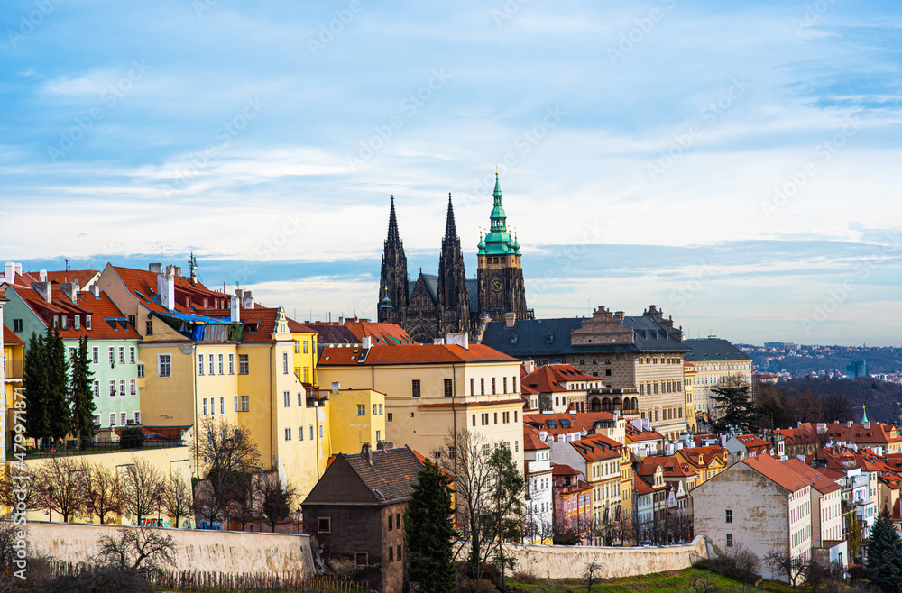 Scenic view historical center of Prague, old town buildings and landmark , Prague, Czech Republic.