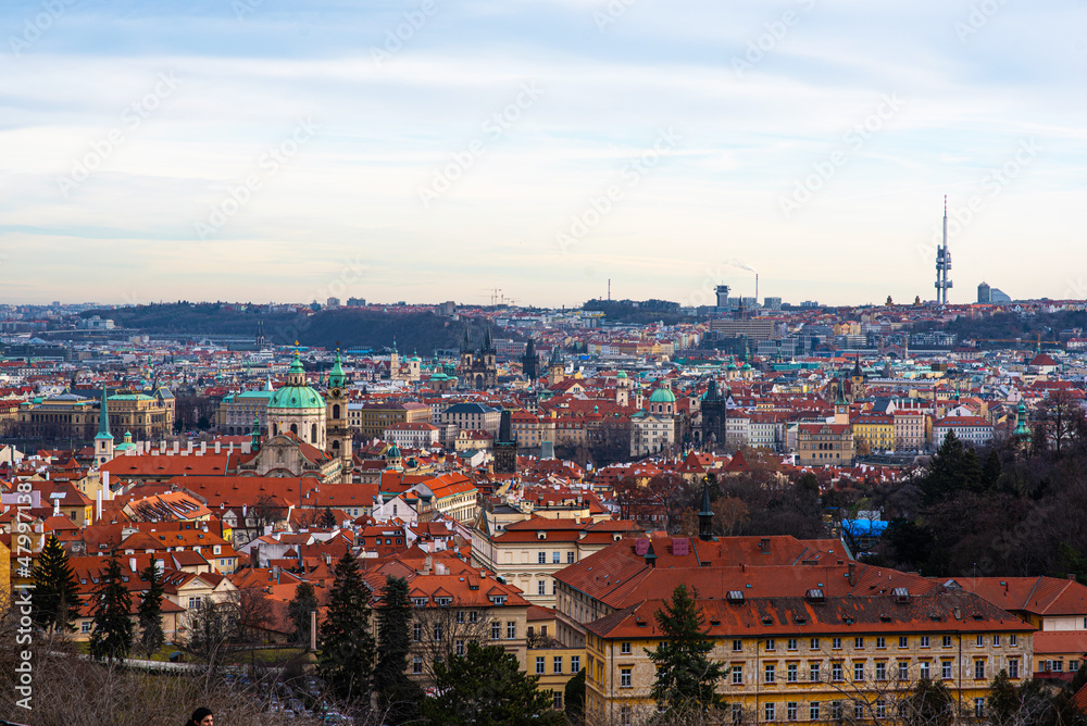 Scenic view historical center of Prague, old town buildings and landmark , Prague, Czech Republic.