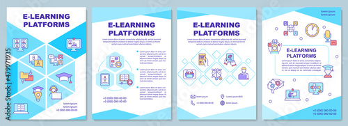 Elearning platforms brochure template. Online education. Booklet print design with linear icons. Vector layouts for presentation, annual reports, ads. Arial-Black, Myriad Pro-Regular fonts used