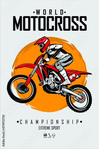 MOTOCROSS ILLUSTRATION WITH A GRAY BACKGROUND