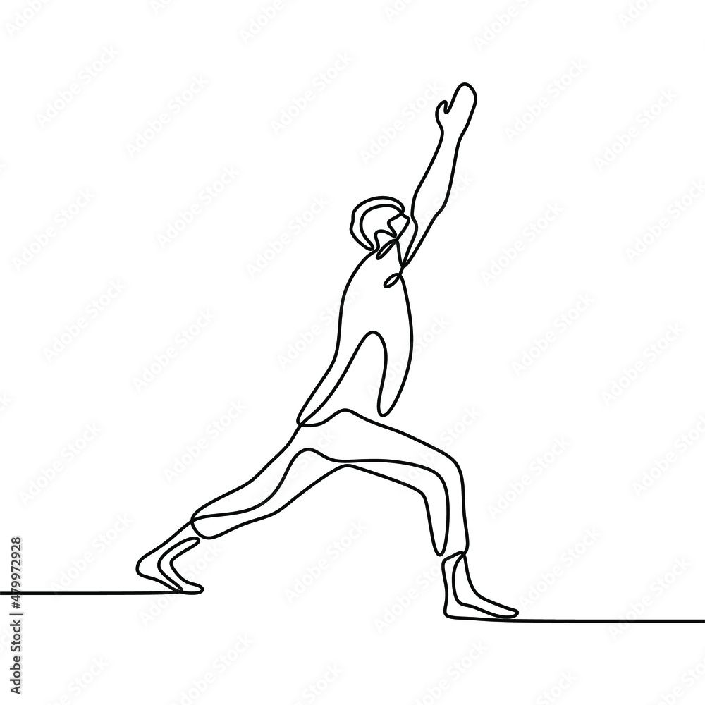 man do yoga pose exercise oneline single continuous line art