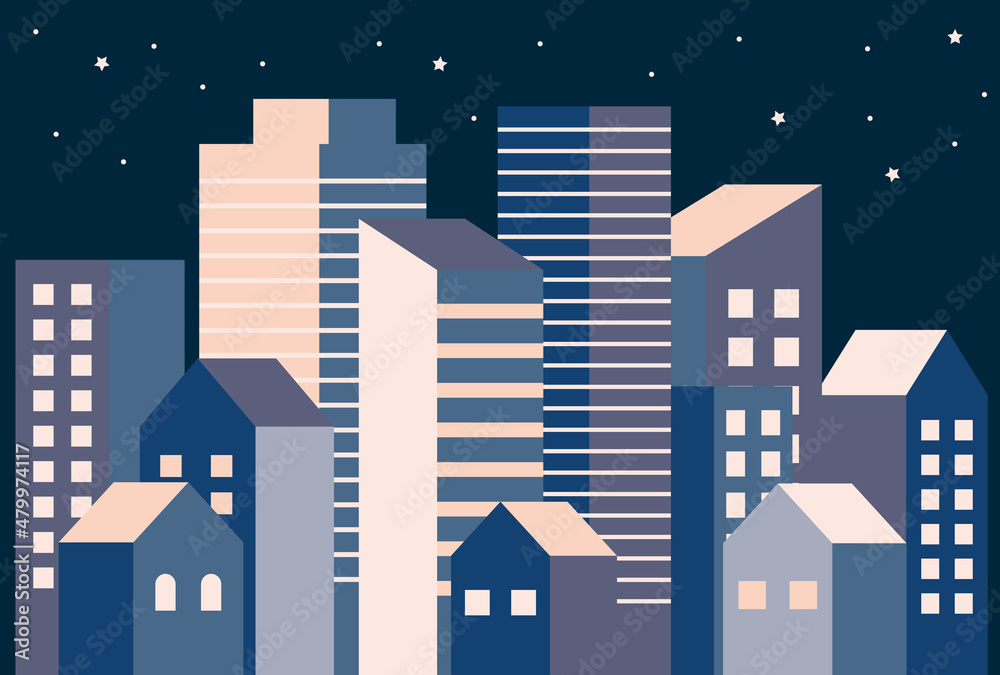 背景素材 シンプルなビル街 夜 Stock Vector Adobe Stock