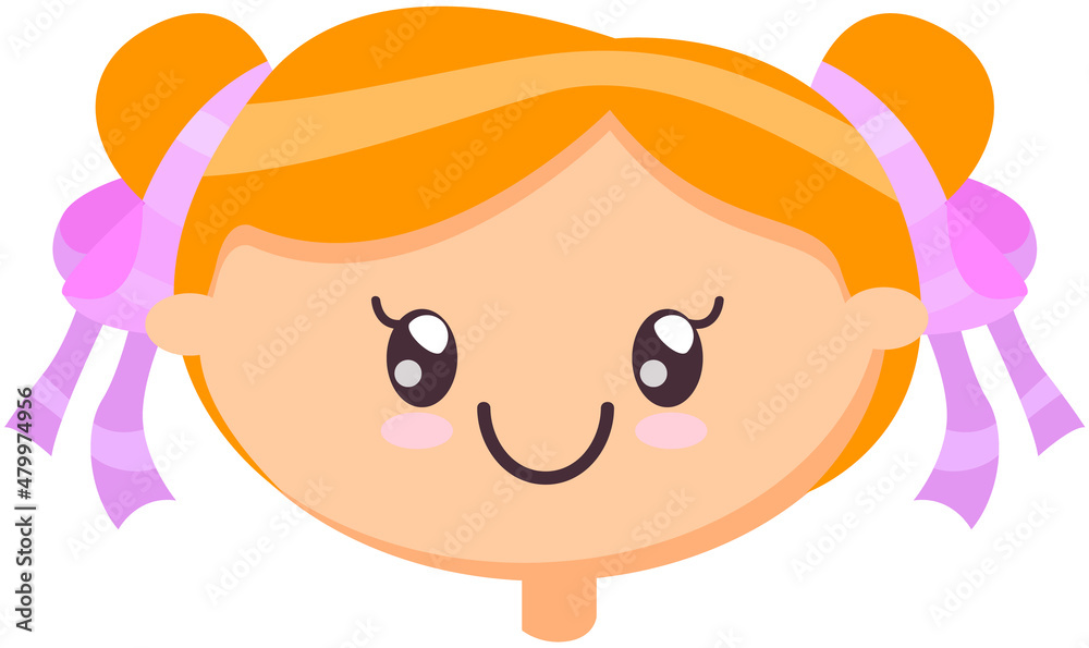Head girl with friendly smiling face, vector illustration cartoon emoticon doodle icon drawing. Cool blonde girl happy face, kawaii emotion concept with cheerful child, friendly funny redhead kid Head girl with friendly smiling face, vector illustration cartoon emoticon doodle icon drawing. Cool blonde girl happy face, kawaii emotion concept with cheerful child, friendly funny redhead kid