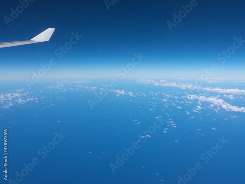飛行機から見た太平洋の景色