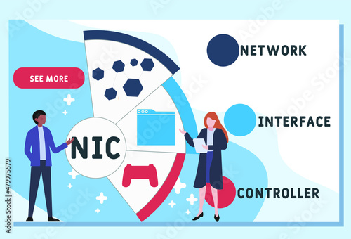NIC - Network Interface Controller acronym. business concept background.  vector illustration concept with keywords and icons. lettering illustration with icons for web banner, flyer, landing pag