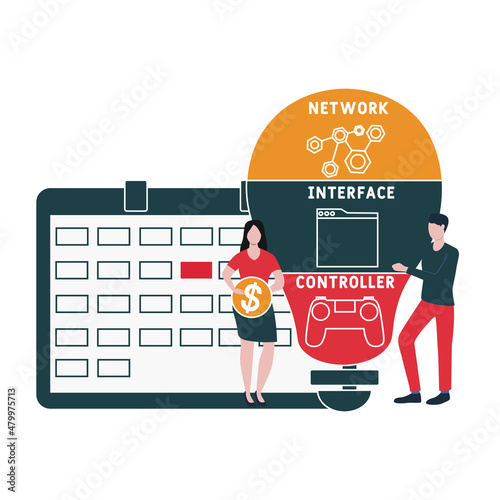 NIC - Network Interface Controller acronym. business concept background.  vector illustration concept with keywords and icons. lettering illustration with icons for web banner, flyer, landing pag