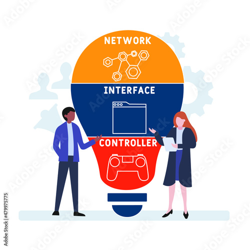 NIC - Network Interface Controller acronym. business concept background.  vector illustration concept with keywords and icons. lettering illustration with icons for web banner, flyer, landing pag