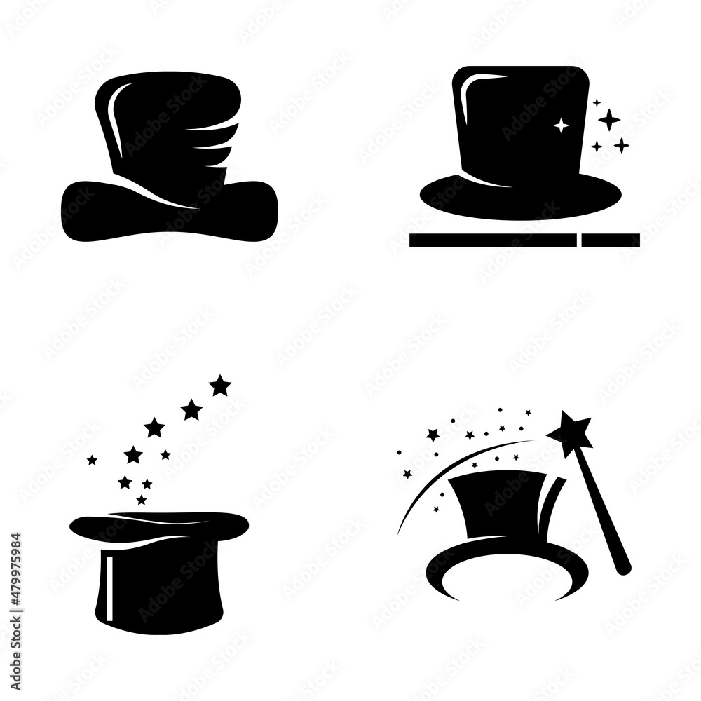 magician's hat and magic wand icon logo vector design template magician's hat and magic wand icon logo vector design template