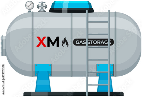 Metal tank with industrial liquefied compressed oxygen, petroleum, propane container. Gas cylinder with high pressure and valves. Gas cylinder, pressurized substance storage vector illustration