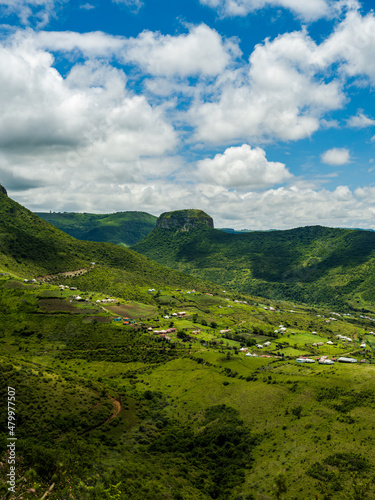 Beautiful Eastern Cape village Ngojini  in a valley surrounded by high peak mountains in South Africa