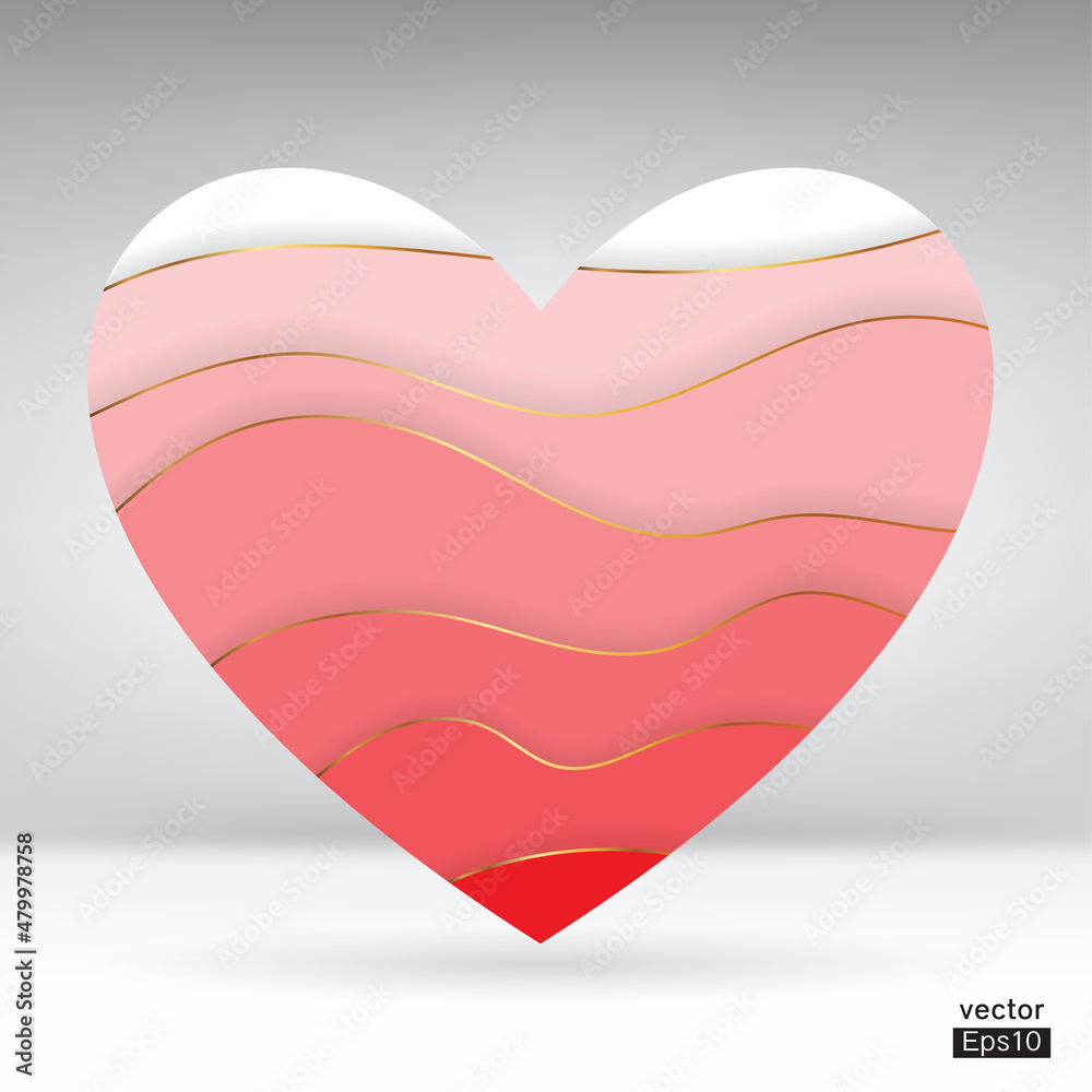 Red paper heart with gold isolated background vector. Red paper heart with gold isolated background vector.