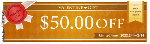 50ドルoffのバレンタインクーポン（ベクター）