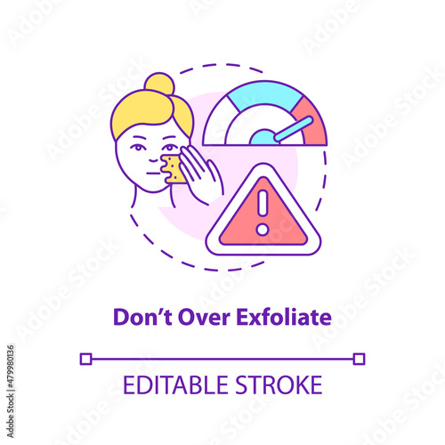 Dont over exfoliate concept icon. Procedure to limit. Skincare routine abstract idea thin line illustration. Isolated outline drawing. Editable stroke. Roboto-Medium, Myriad Pro-Bold fonts used