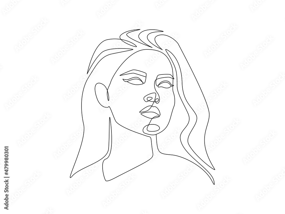 Abstract Woman face one continuous line drawing. Minimalistic abstract female portrait linear simple style for print t-shirt, slogan design, posters, postcards. Fashion concept. Vector illustration