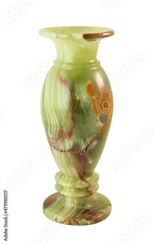 Green onyx stone vase isolated on white with clipping path