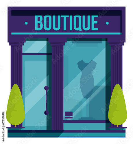 Boutique facade. Clothing store front. Urban shop