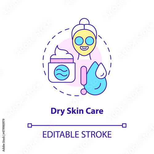 Dry skin care concept icon. Everyday beauty tips. Cosmetological procedures abstract idea thin line illustration. Isolated outline drawing. Editable stroke. Roboto-Medium, Myriad Pro-Bold fonts used
