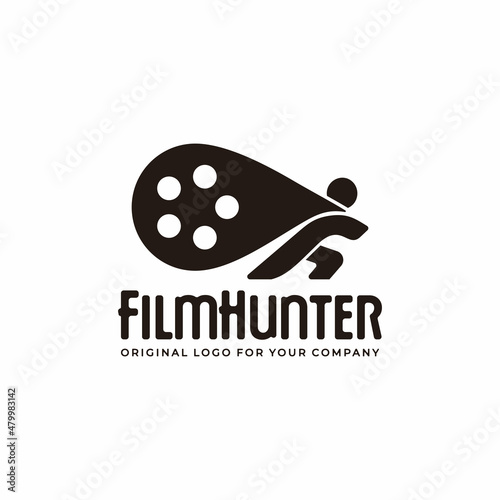 Unique logo design with the concept of a person holding a piece of a film cassette.