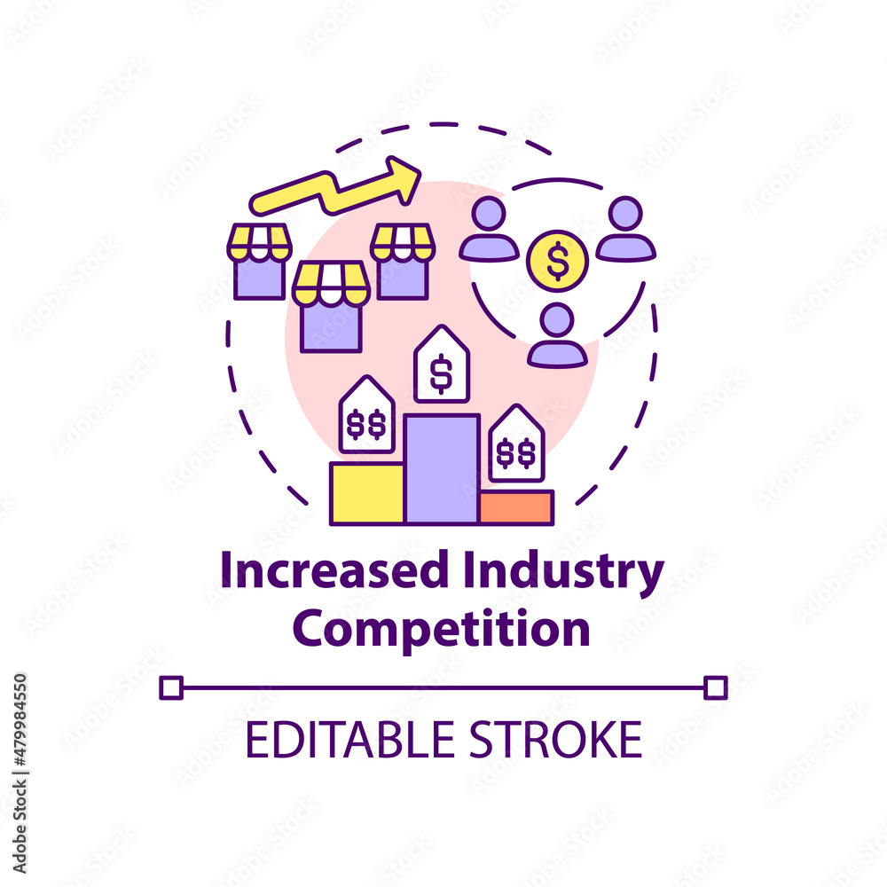Increased industry competition concept icon. Dynamic pricing weak spot abstract idea thin line illustration. Isolated outline drawing. Editable stroke. Roboto-Medium, Myriad Pro-Bold fonts used