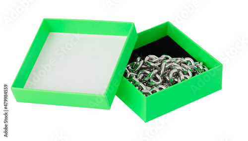 Chain in a green box on a white background. photo