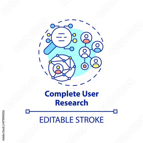 Complete user research concept icon. Building pricing strategy abstract idea thin line illustration. Gather data. Isolated outline drawing. Editable stroke. Roboto-Medium, Myriad Pro-Bold fonts used