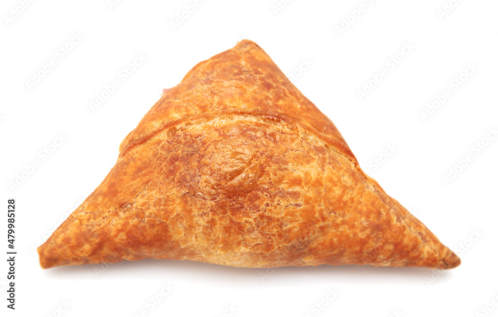 Puff samsa with meat isolated on a white background.