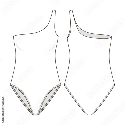 Fashion technical drawing of trendy one shoulder swimsuit