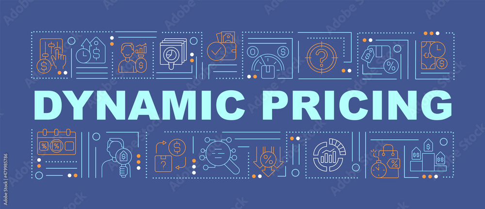 Demand pricing word concepts blue banner. Pricing strategy. Infographics with linear icons on background. Isolated typography. Vector color illustration with text. Arial-Black font used