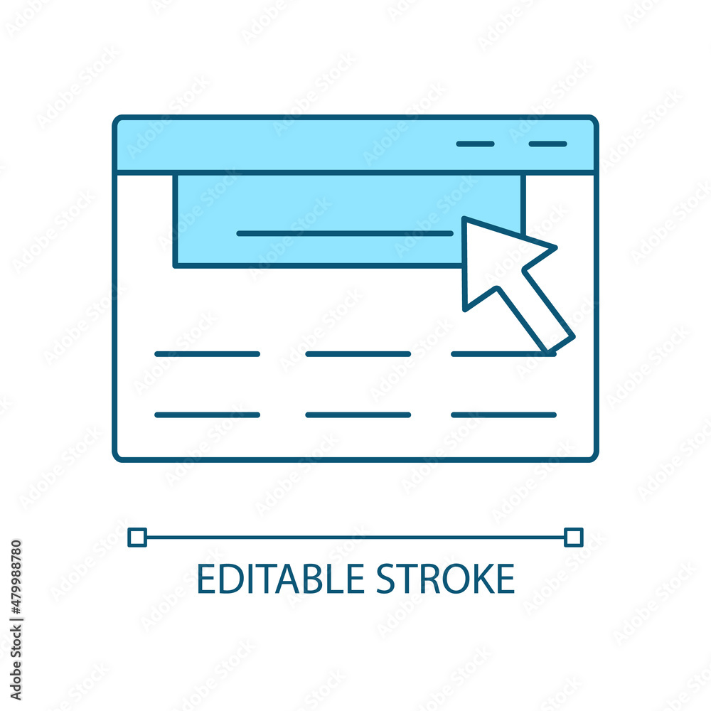 Web page RGB color icon. Program and browser window. Cyberspace. Screen and cursor. Computer interface. Isolated vector illustration. Simple filled line drawing. Editable stroke. Arial font used Web page RGB color icon. Program and browser window. Cyberspace. Screen and cursor. Computer interface. Isolated vector illustration. Simple filled line drawing. Editable stroke. Arial font used
