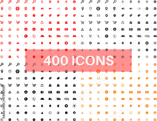 Big vector collection of 400 thin line Web icon. Business, finance, SEO, shopping, logistics, medical, health, people, teamwork, contact us, arrows, technology, social media, education, creativity.