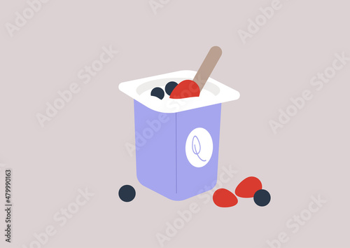 White creamy yoghurt with fresh berries